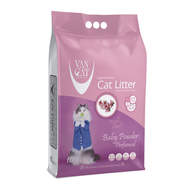 VAN CAT  Baby Powder 15kg -  Cementējošas smiltis ar bērnu pūdera aromātu